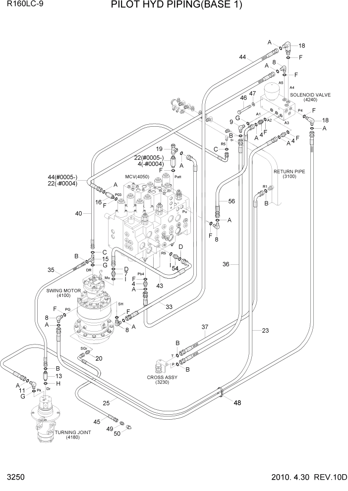 Схема запчастей Hyundai R160LC9 - PAGE 3250 PILOT HYD PIPING(BASE 1) ГИДРАВЛИЧЕСКАЯ СИСТЕМА