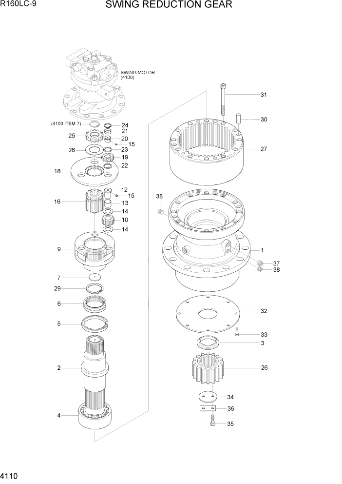 Схема запчастей Hyundai R160LC9 - PAGE 4110 SWING REDUCTION GEAR ГИДРАВЛИЧЕСКИЕ КОМПОНЕНТЫ