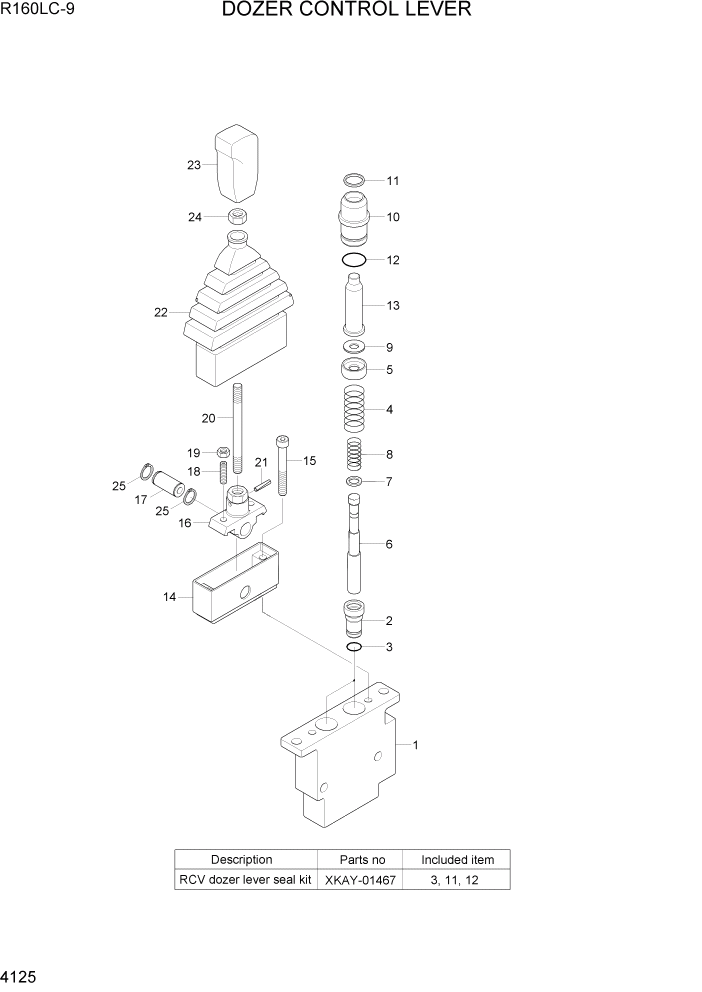 Схема запчастей Hyundai R160LC9 - PAGE 4125 DOZER CONTROL LEVER ГИДРАВЛИЧЕСКИЕ КОМПОНЕНТЫ