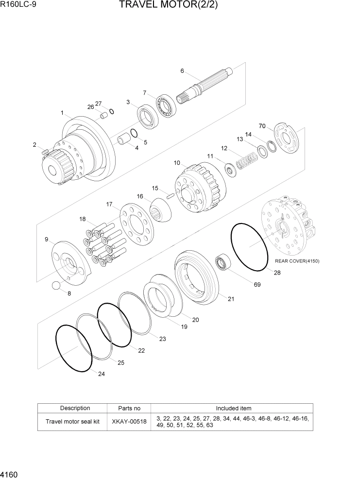 Схема запчастей Hyundai R160LC9 - PAGE 4160 TRAVEL MOTOR(2/2) ГИДРАВЛИЧЕСКИЕ КОМПОНЕНТЫ