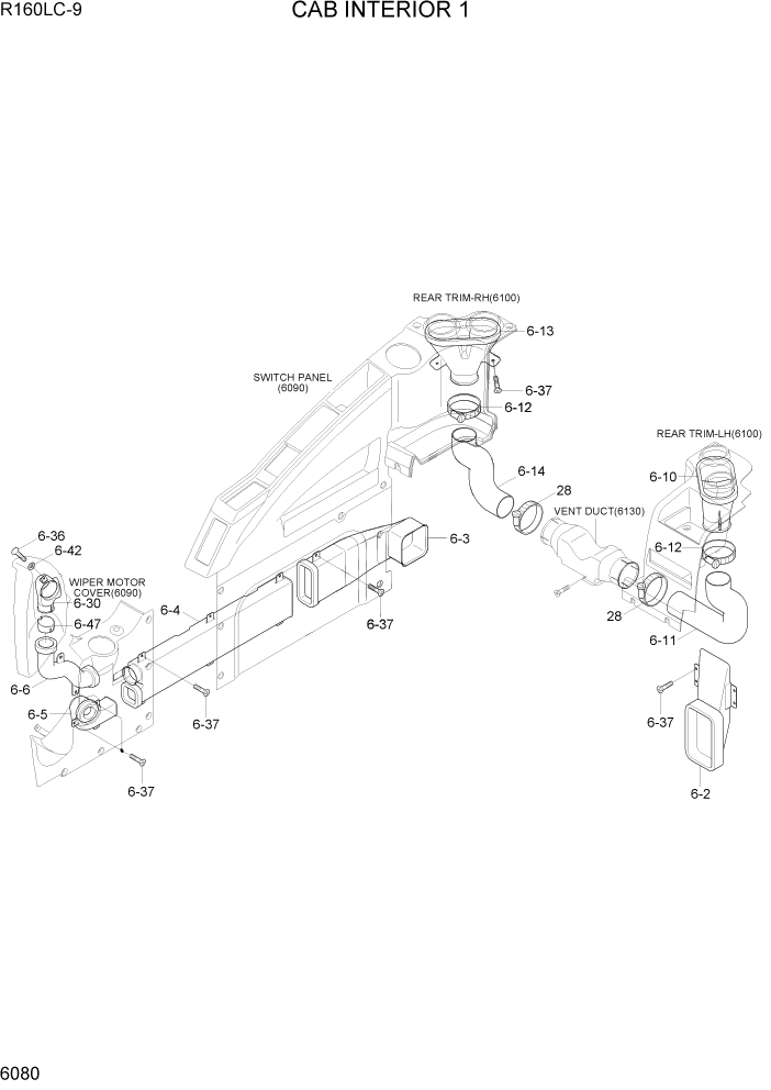 Схема запчастей Hyundai R160LC9 - PAGE 6080 CAB INTERIOR 1 СТРУКТУРА