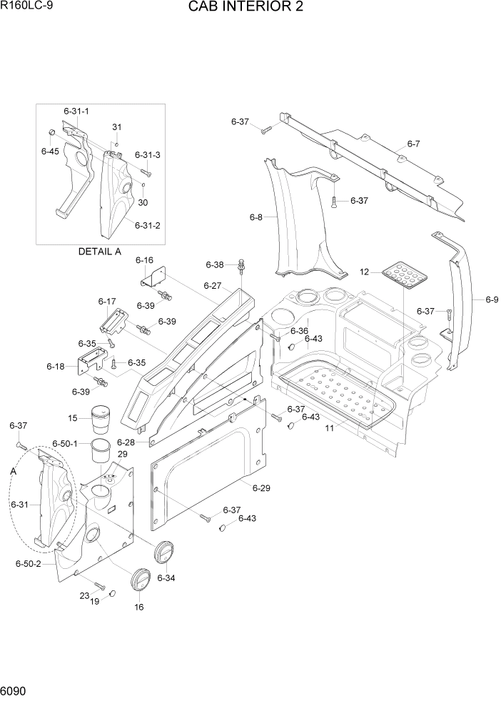 Схема запчастей Hyundai R160LC9 - PAGE 6090 CAB INTERIOR 2 СТРУКТУРА