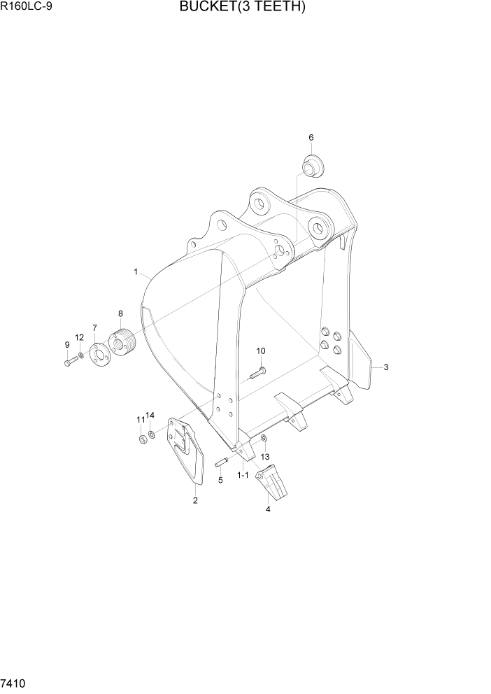 Схема запчастей Hyundai R160LC9 - PAGE 7410 BUCKET(3 TEETH) РАБОЧЕЕ ОБОРУДОВАНИЕ