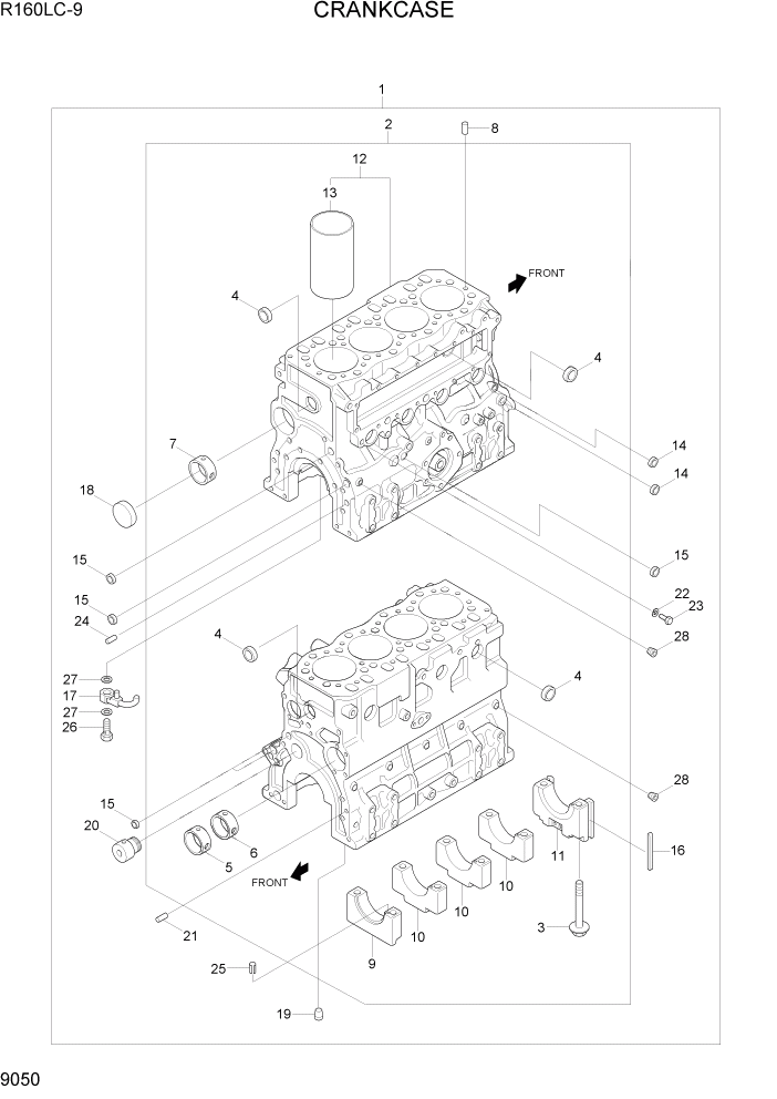 Схема запчастей Hyundai R160LC9 - PAGE 9050 CRANKCASE ДВИГАТЕЛЬ БАЗА