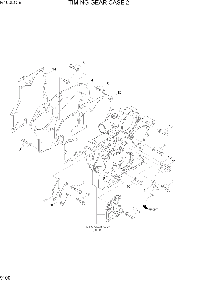 Схема запчастей Hyundai R160LC9 - PAGE 9100 TIMING GEAR CASE 2 ДВИГАТЕЛЬ БАЗА