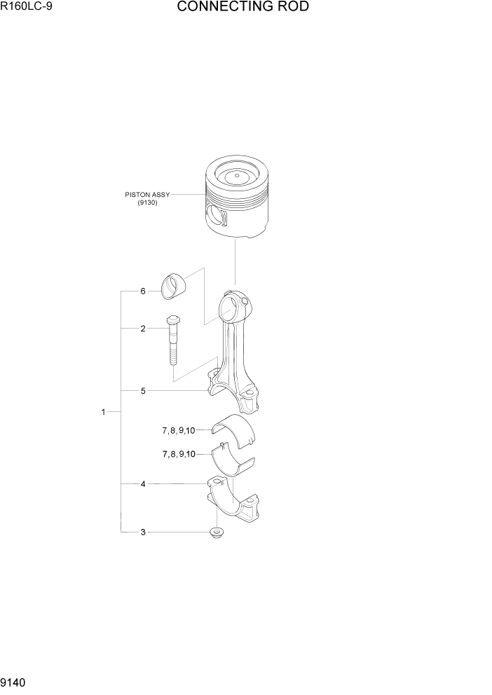 Схема запчастей Hyundai R160LC9 - PAGE 9140 CONNECTING ROD ДВИГАТЕЛЬ БАЗА
