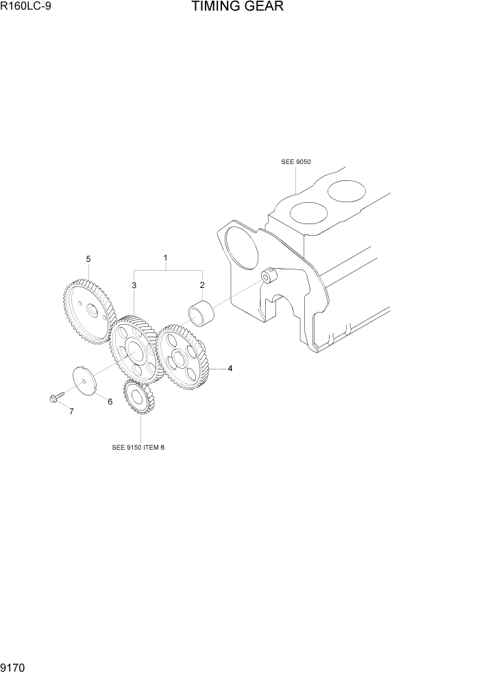 Схема запчастей Hyundai R160LC9 - PAGE 9170 TIMING GEAR ДВИГАТЕЛЬ БАЗА