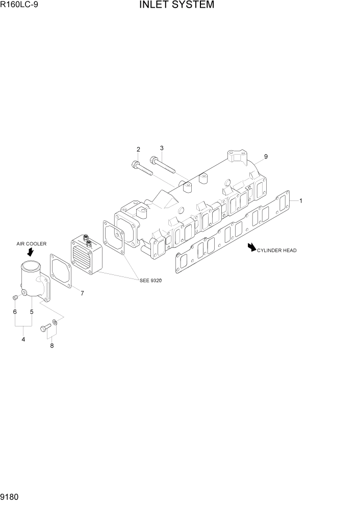 Схема запчастей Hyundai R160LC9 - PAGE 9180 INLET SYSTEM ДВИГАТЕЛЬ БАЗА