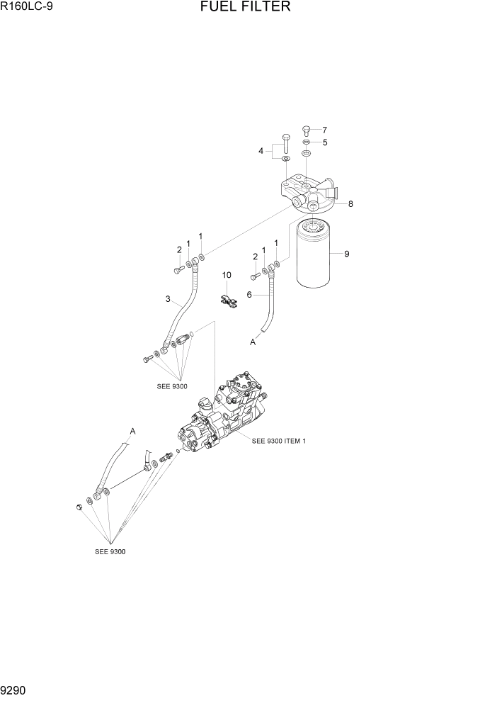 Схема запчастей Hyundai R160LC9 - PAGE 9290 FUEL FILTER ДВИГАТЕЛЬ БАЗА
