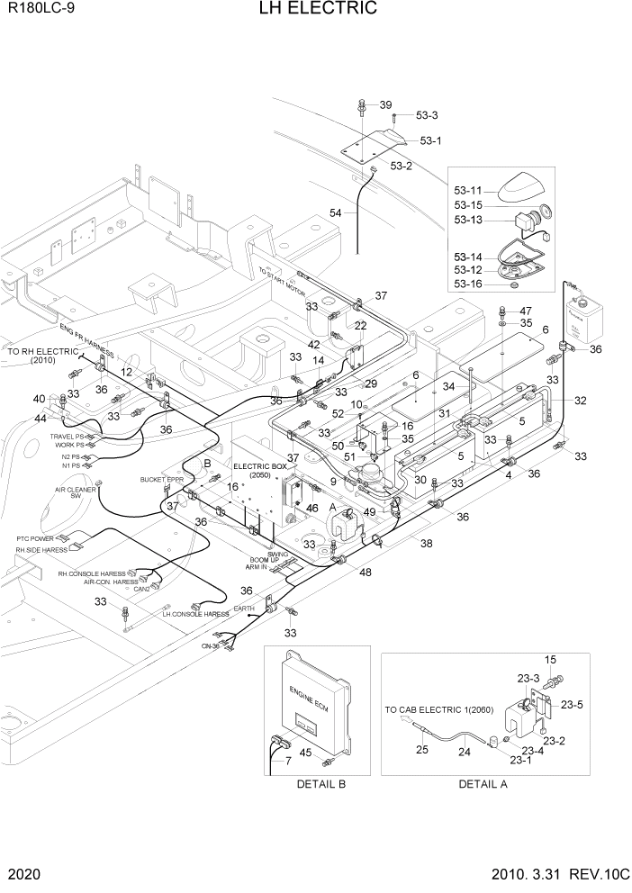 Схема запчастей Hyundai R180LC9 - PAGE 2020 LH ELECTRIC ЭЛЕКТРИЧЕСКАЯ СИСТЕМА