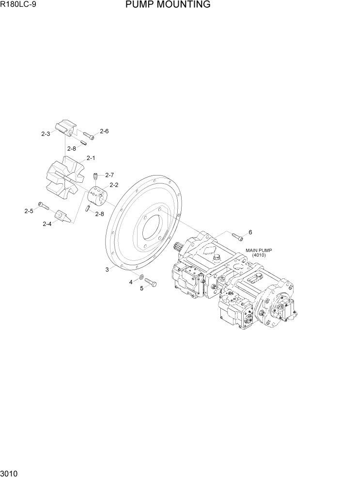 Схема запчастей Hyundai R180LC9 - PAGE 3010 PUMP MOUNTING ГИДРАВЛИЧЕСКАЯ СИСТЕМА