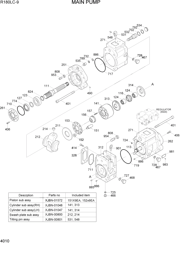 Схема запчастей Hyundai R180LC9 - PAGE 4010 MAIN PUMP ГИДРАВЛИЧЕСКИЕ КОМПОНЕНТЫ