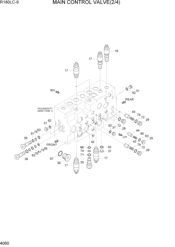 Схема запчастей Hyundai R180LC9 - PAGE 4060 MAIN CONTROL VALVE(2/4) ГИДРАВЛИЧЕСКИЕ КОМПОНЕНТЫ
