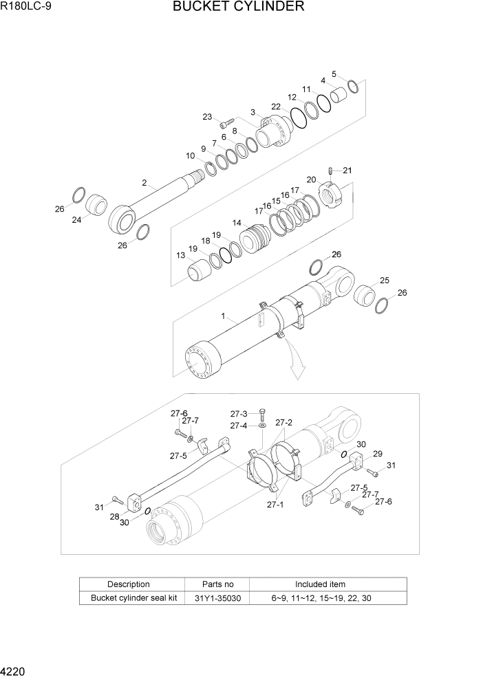 Схема запчастей Hyundai R180LC9 - PAGE 4220 BUCKET CYLINDER ГИДРАВЛИЧЕСКИЕ КОМПОНЕНТЫ