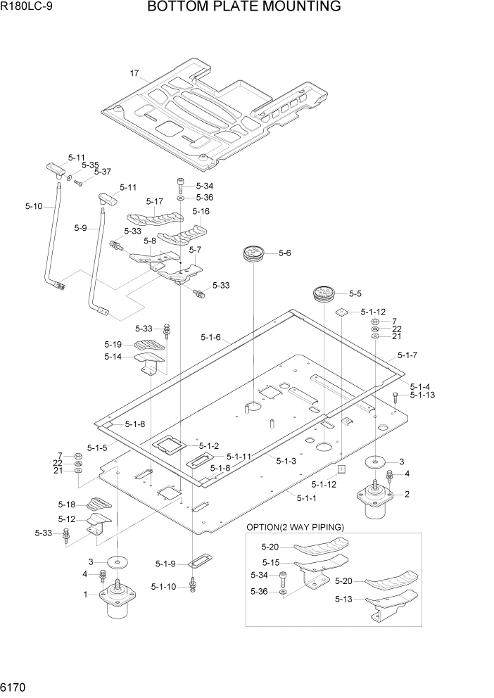 Схема запчастей Hyundai R180LC9 - PAGE 6170 BOTTOM PLATE MOUNTING СТРУКТУРА
