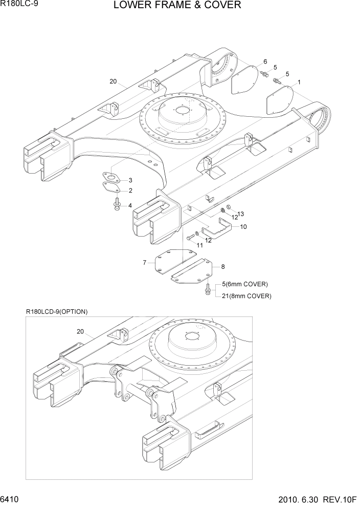 Схема запчастей Hyundai R180LC9 - PAGE 6410 LOWER FRAME & COVER СТРУКТУРА