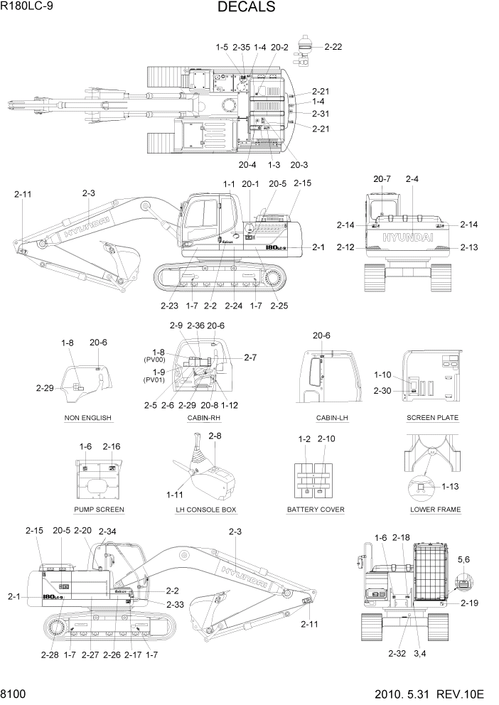 Схема запчастей Hyundai R180LC9 - PAGE 8100 DECALS ДРУГИЕ ЧАСТИ