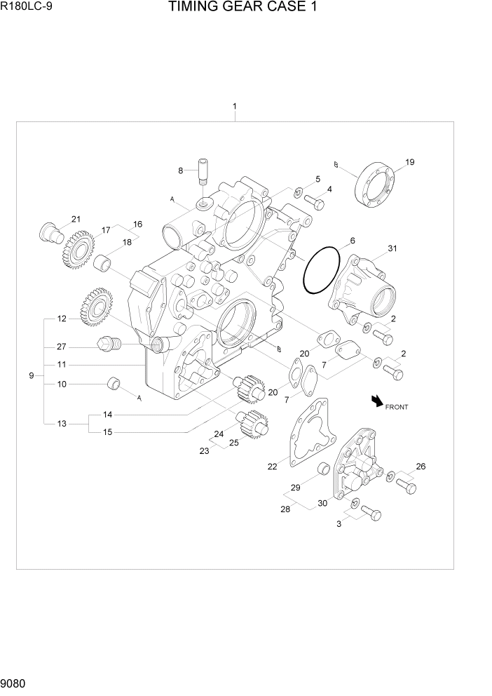 Схема запчастей Hyundai R180LC9 - PAGE 9080 TIMING GEAR CASE 1 ДВИГАТЕЛЬ БАЗА
