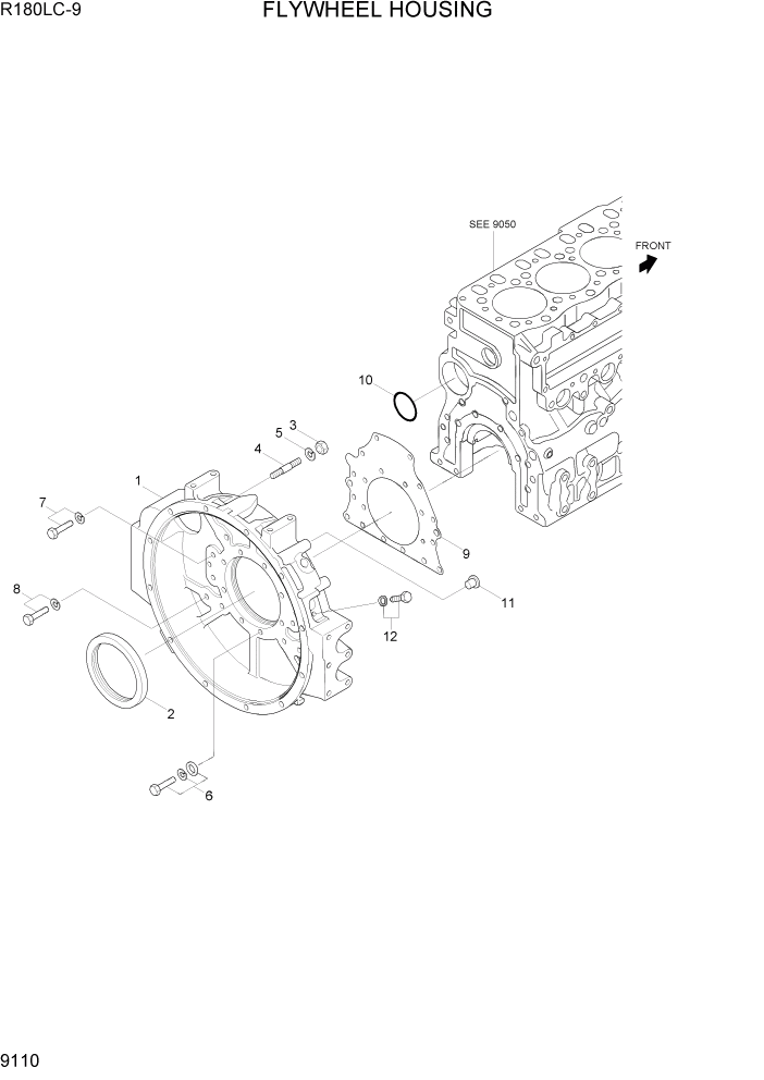 Схема запчастей Hyundai R180LC9 - PAGE 9110 FLYWHEEL HOUSING ДВИГАТЕЛЬ БАЗА