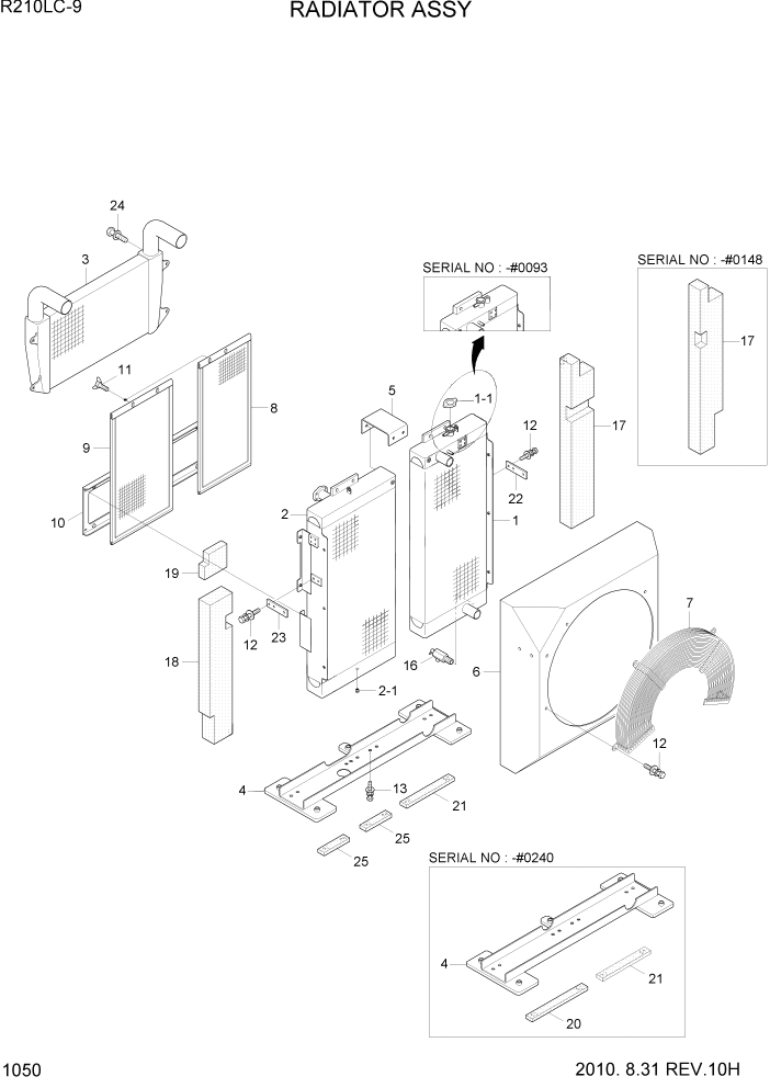 Схема запчастей Hyundai R210LC9 - PAGE 1050 RADIATOR ASSY СИСТЕМА ДВИГАТЕЛЯ