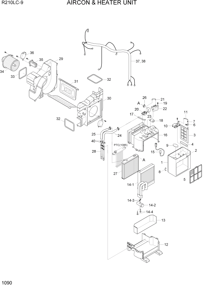 Схема запчастей Hyundai R210LC9 - PAGE 1090 AIRCON & HEATER UNIT СИСТЕМА ДВИГАТЕЛЯ