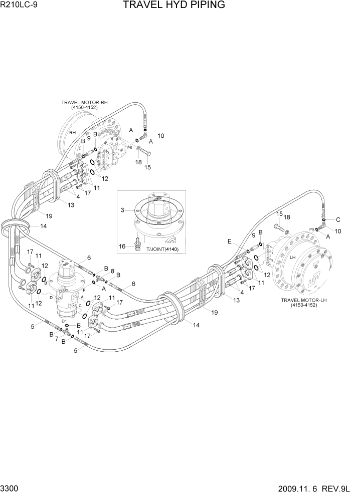 Схема запчастей Hyundai R210LC9 - PAGE 3300 TRAVEL HYD PIPING ГИДРАВЛИЧЕСКАЯ СИСТЕМА