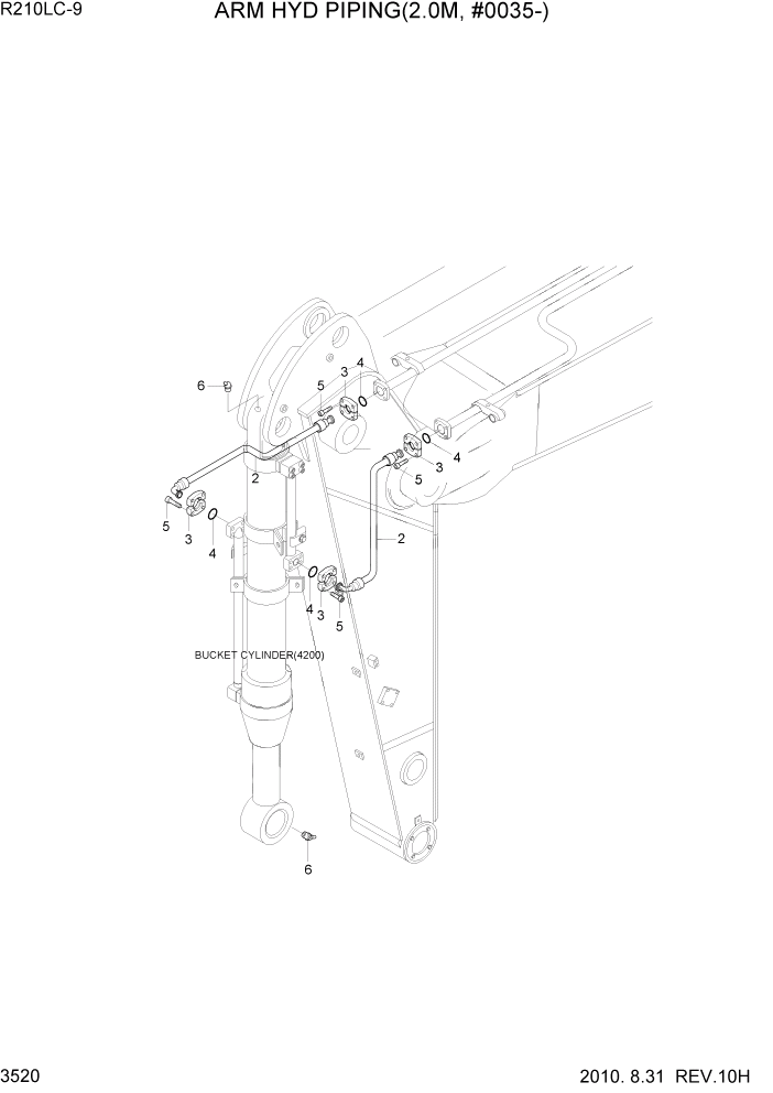 Схема запчастей Hyundai R210LC9 - PAGE 3520 ARM HYD PIPING(2.0M, #0035-) ГИДРАВЛИЧЕСКАЯ СИСТЕМА