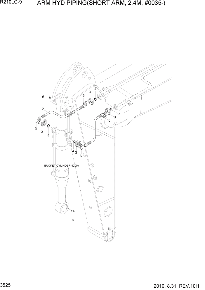 Схема запчастей Hyundai R210LC9 - PAGE 3525 ARM HYD PIPING(SHORT ARM, 2.4M, #0035-) ГИДРАВЛИЧЕСКАЯ СИСТЕМА