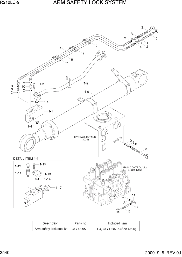 Схема запчастей Hyundai R210LC9 - PAGE 3540 ARM SAFETY LOCK SYSTEM ГИДРАВЛИЧЕСКАЯ СИСТЕМА
