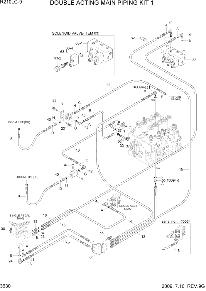 Схема запчастей Hyundai R210LC9 - PAGE 3630 DOUBLE ACTING MAIN PIPING KIT 1 ГИДРАВЛИЧЕСКАЯ СИСТЕМА