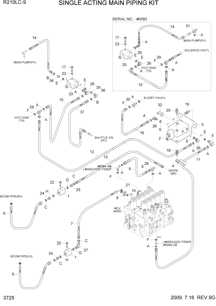 Схема запчастей Hyundai R210LC9 - PAGE 3725 SINGLE ACTING MAIN PIPING KIT(#0035-) ГИДРАВЛИЧЕСКАЯ СИСТЕМА