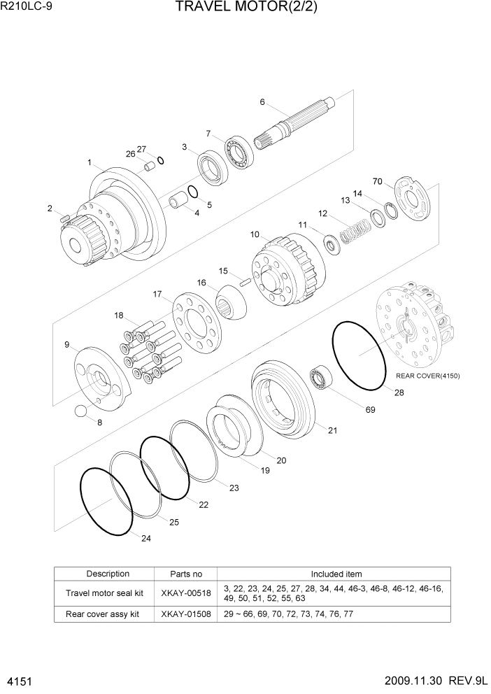 Схема запчастей Hyundai R210LC9 - PAGE 4151 TRAVEL MOTOR(2/2) ГИДРАВЛИЧЕСКИЕ КОМПОНЕНТЫ