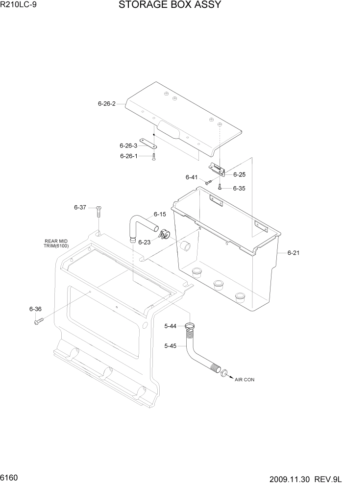 Схема запчастей Hyundai R210LC9 - PAGE 6160 STORAGE BOX ASSY СТРУКТУРА