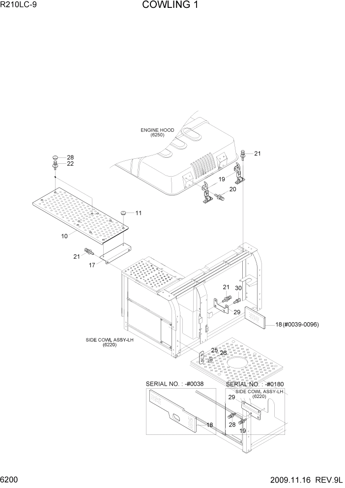 Схема запчастей Hyundai R210LC9 - PAGE 6200 COWLING 1 СТРУКТУРА
