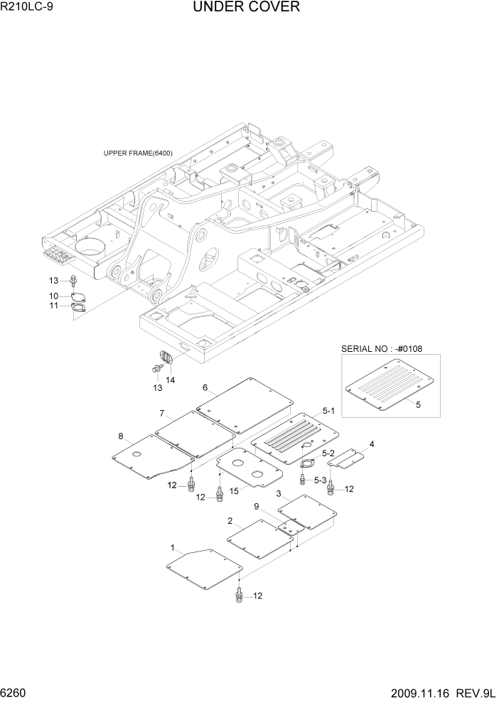 Схема запчастей Hyundai R210LC9 - PAGE 6260 UNDER COVER СТРУКТУРА