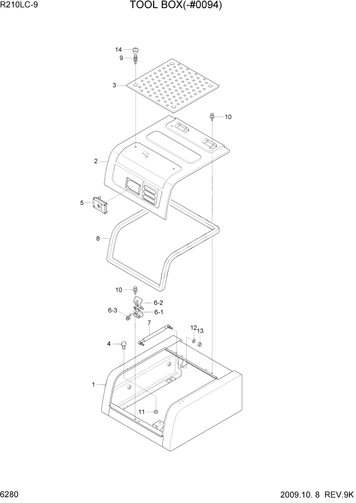 Схема запчастей Hyundai R210LC9 - PAGE 6280 TOOL BOX(-#0094) СТРУКТУРА