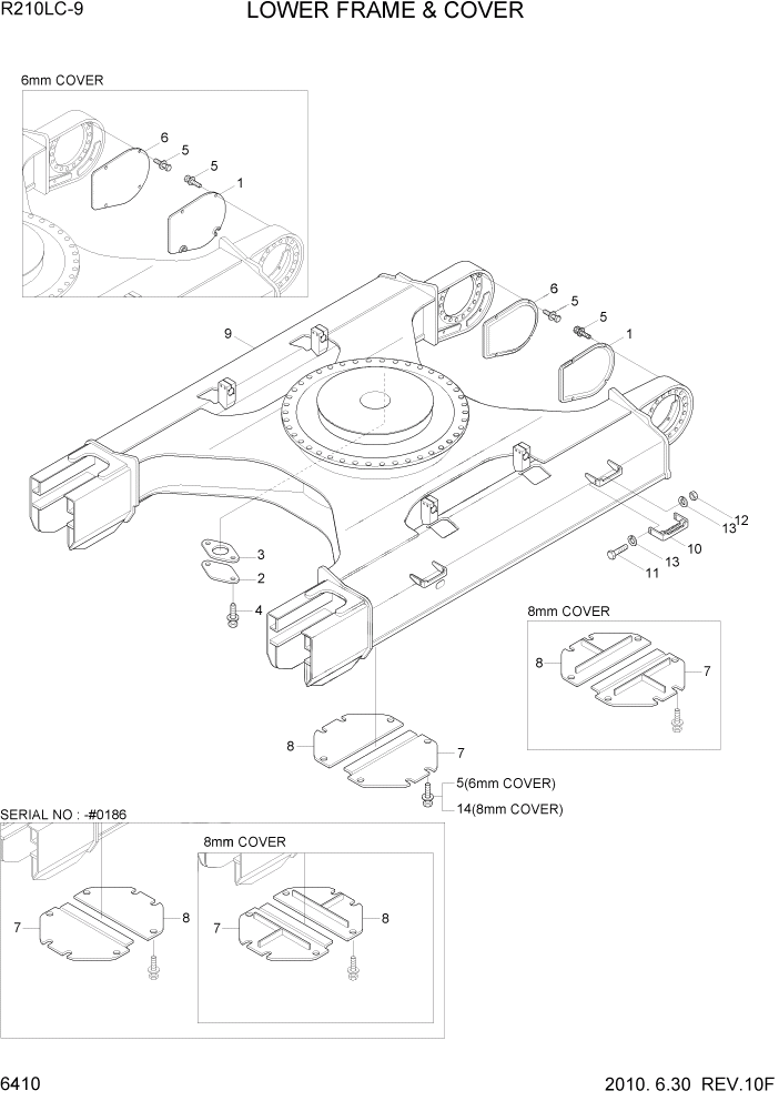 Схема запчастей Hyundai R210LC9 - PAGE 6410 LOWER FRAME & COVER СТРУКТУРА