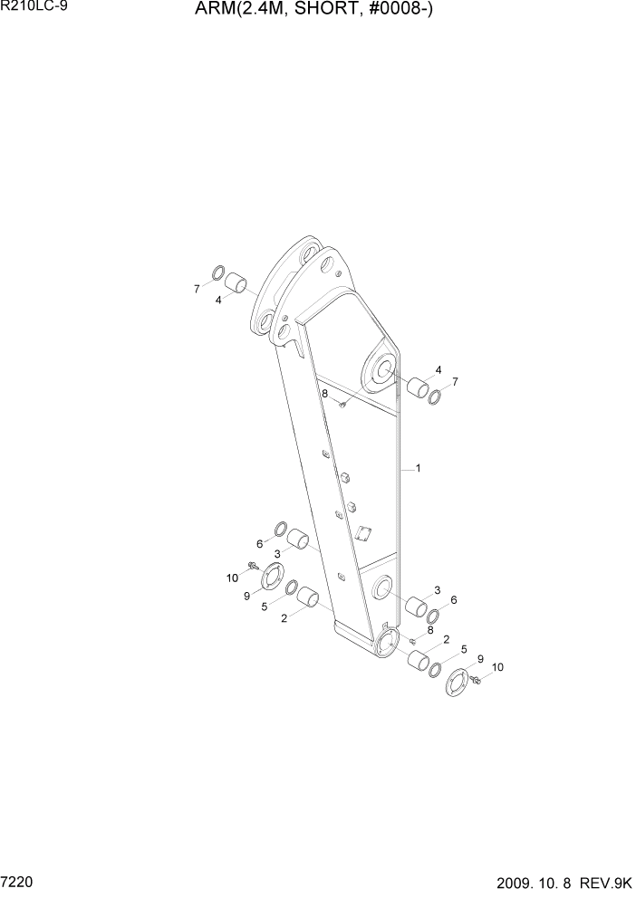 Схема запчастей Hyundai R210LC9 - PAGE 7220 ARM(2.4M, SHORT, #0008-) РАБОЧЕЕ ОБОРУДОВАНИЕ