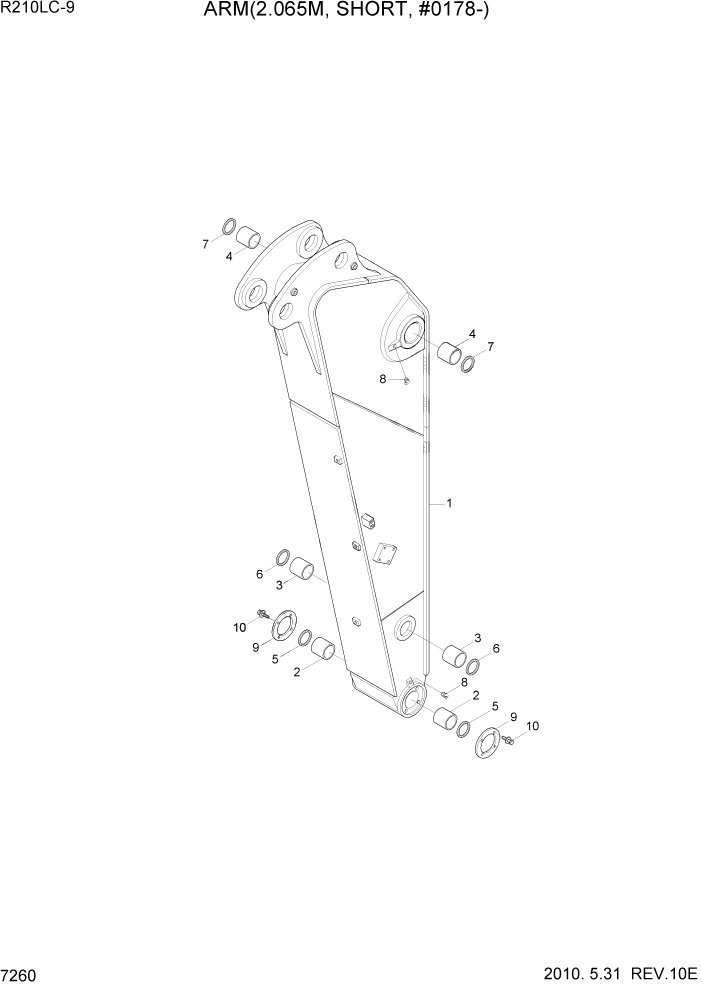 Схема запчастей Hyundai R210LC9 - PAGE 7260 ARM(2.065M, SHORT, #0178-) РАБОЧЕЕ ОБОРУДОВАНИЕ