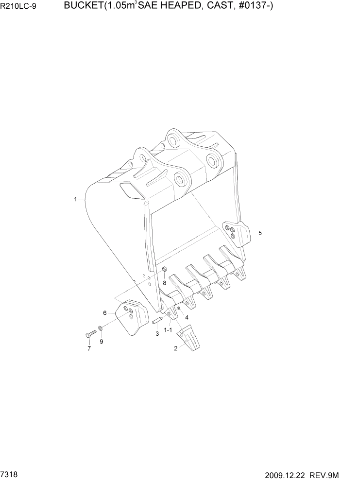 Схема запчастей Hyundai R210LC9 - PAGE 7318 BUCKET(1.05M3 SAE HEAPED, CAST, #0137-) РАБОЧЕЕ ОБОРУДОВАНИЕ