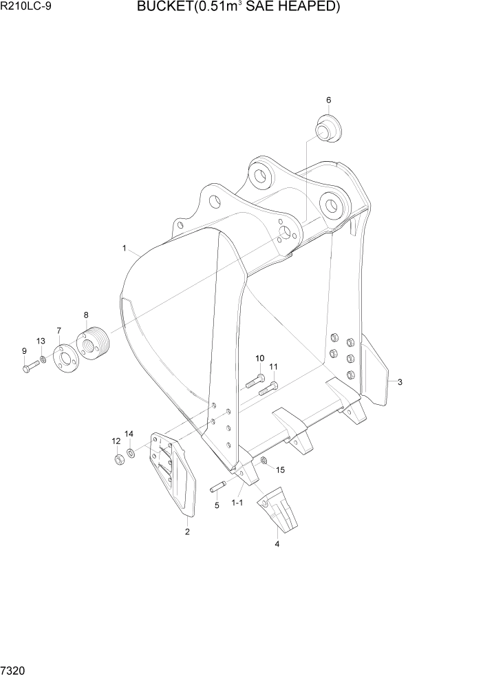 Схема запчастей Hyundai R210LC9 - PAGE 7320 BUCKET(0.51M3 SAE HEAPED) РАБОЧЕЕ ОБОРУДОВАНИЕ
