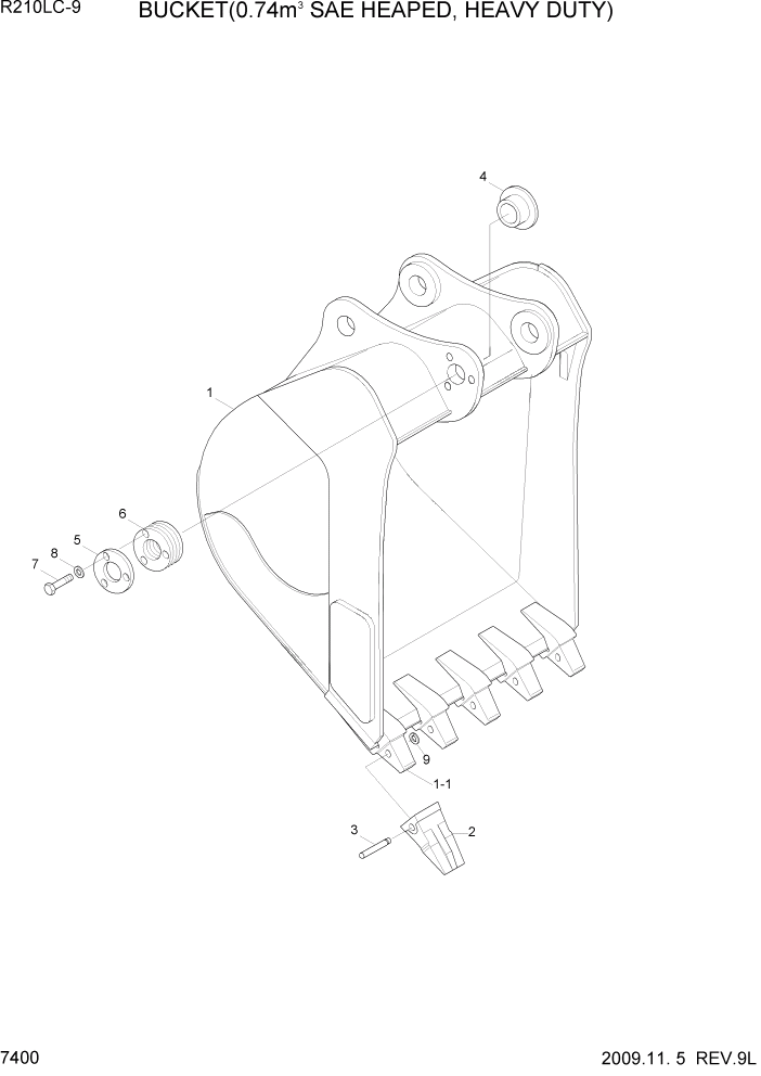 Схема запчастей Hyundai R210LC9 - PAGE 7400 BUCKET(0.74M3 SAE HEAPED, HEAVY DUTY) РАБОЧЕЕ ОБОРУДОВАНИЕ