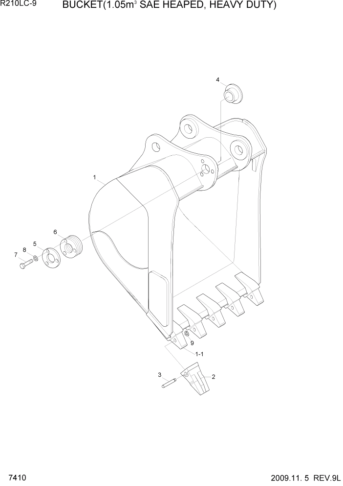 Схема запчастей Hyundai R210LC9 - PAGE 7410 BUCKET(1.05M3 SAE HEAPED, HEAVY DUTY) РАБОЧЕЕ ОБОРУДОВАНИЕ