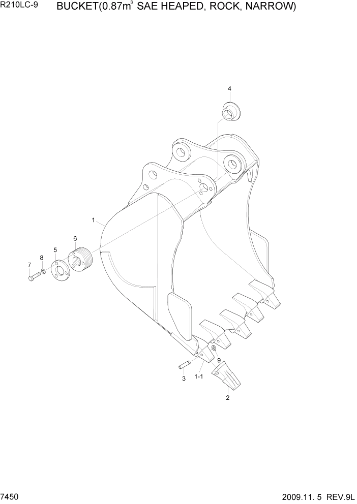 Схема запчастей Hyundai R210LC9 - PAGE 7450 BUCKET(0.87M3 SAE HEAPED, ROCK, NARROW) РАБОЧЕЕ ОБОРУДОВАНИЕ