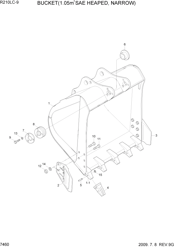 Схема запчастей Hyundai R210LC9 - PAGE 7460 BUCKET(1.05M3 SAE HEAPED, NARROW) РАБОЧЕЕ ОБОРУДОВАНИЕ