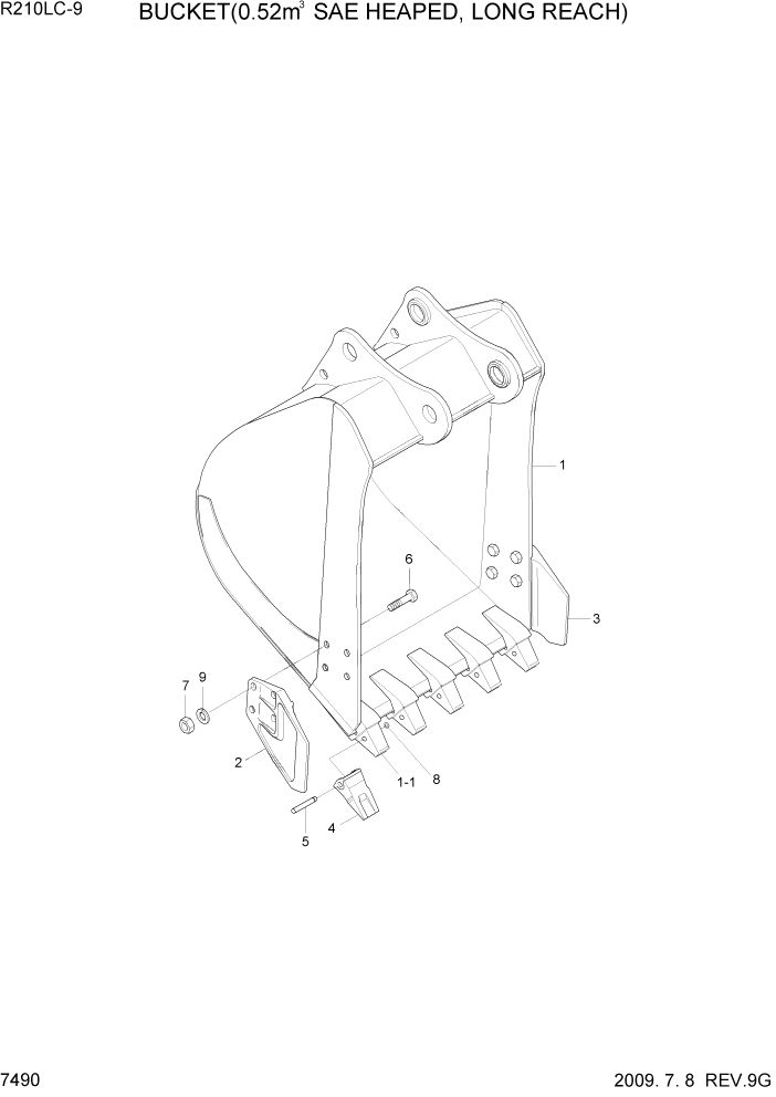 Схема запчастей Hyundai R210LC9 - PAGE 7490 BUCKET(0.52M3 SAE HEAPED, LONG REACH) РАБОЧЕЕ ОБОРУДОВАНИЕ