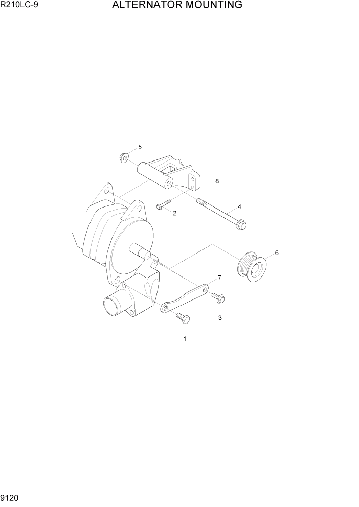 Схема запчастей Hyundai R210LC9 - PAGE 9120 ALTERNATOR MOUNTING ДВИГАТЕЛЬ БАЗА