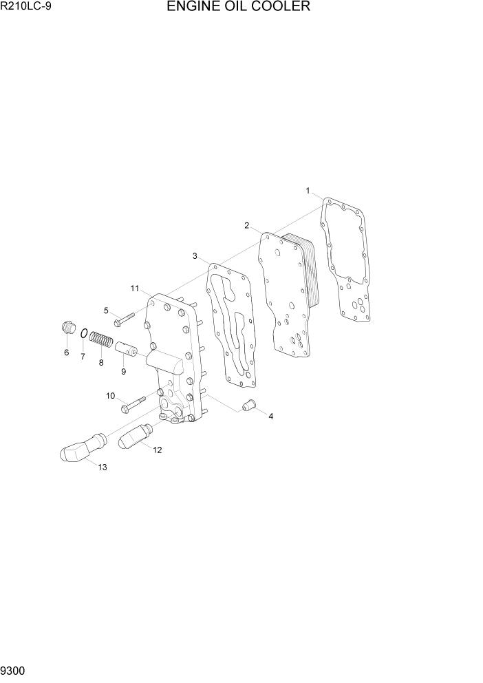 Схема запчастей Hyundai R210LC9 - PAGE 9300 ENGINE OIL COOLER ДВИГАТЕЛЬ БАЗА