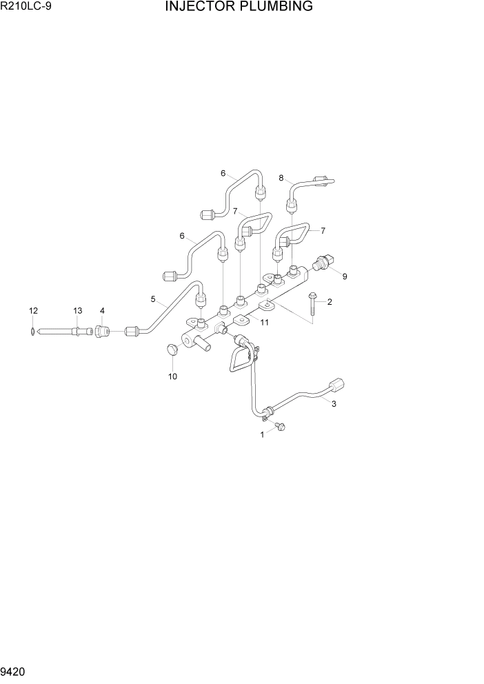Схема запчастей Hyundai R210LC9 - PAGE 9420 INJECTOR PLUMBING ДВИГАТЕЛЬ БАЗА