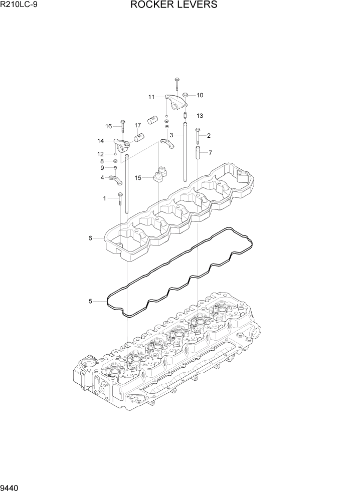 Схема запчастей Hyundai R210LC9 - PAGE 9440 ROCKER LEVERS ДВИГАТЕЛЬ БАЗА